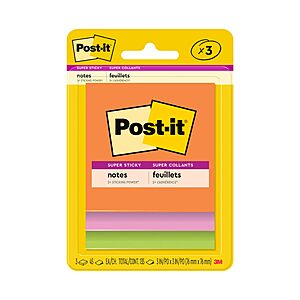 3-Pk 3"x3" Post it Super Sticky Notes (Energy Boost Collection)  