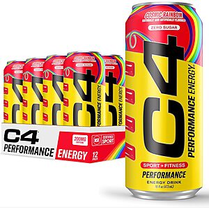 12-Pack 16-Ounce C4 Performance Energy Drink (Cosmic Rainbow) $12 w/ S&S + Free Shipping w/ Prime or on $35+