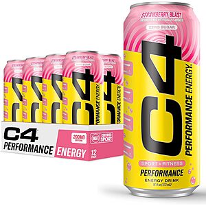 Select Accts: 12-Pk 16-Oz C4 Performance Energy Drink (Strawberry Blast) $12 w/ S&S