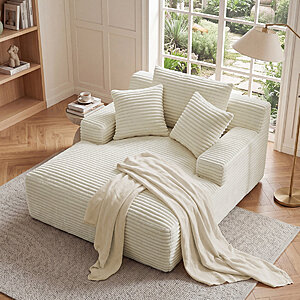 50" Latitude Run Corduroy Indoor Chaise Lounge Sleeper Sofa Chair (White/Beige) $250 + Free S&H