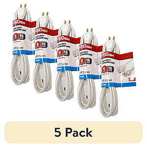 5-Pk 6' Hyper Tough 13A 16AWG Indoor Extension Cords (White or Black)