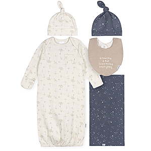 5-Pc Gerber Baby 0-6 Months Gift Set (Gown, Cap, Bib, Swaddle Blanket & Headband) $7 