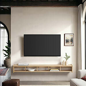 65" Walker Edison Minimalist Floating TV Stand (Coastal Oak) $17 + Free S&H