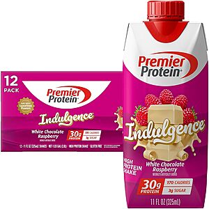 Prime Members:12-Pk 11-oz Premier Protein Shake Indulgence (White Choco Raspberry) $12.70 w/ S&S + Free S&H