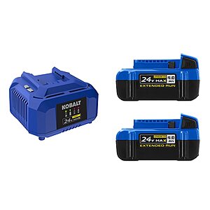 2-Pk Kobalt 24-V 4.0Ah Lithium-Ion Battery & Charger Starter Kit $59 + Free S&H