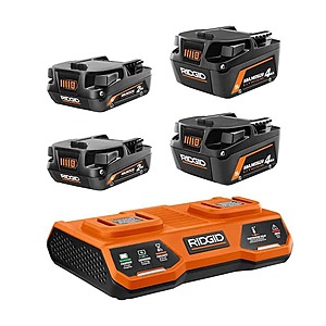 RIDGID 18V Starter Kit w/ 2Ah Battery, 4Ah Battery & Dual Port Charger $159 + Free Shipping