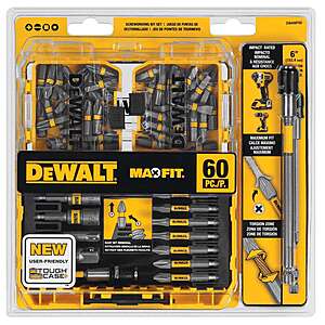60-Pc DeWALT Maxfit Screwdriver Steel Bit Set $20 + Free Pickup