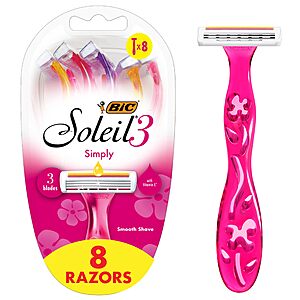 8-Pack BIC Soleil 3 Simply Women's Disposable Razors w/ Aloe Vera Moisture Strip w/ S&S