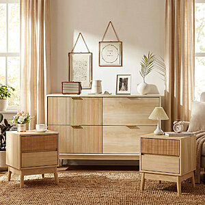 George Oliver Bedroom Set w/ 2 x Nightstands & Chest Of Dresser (Oak) $226 + Free S&H