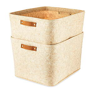 2-Pack Mainstays Large Felt Storage Basket w/ Faux Leather Handles (Oatmeal) $10.48 + Free Shipping w/ Walmart+ or on $35+