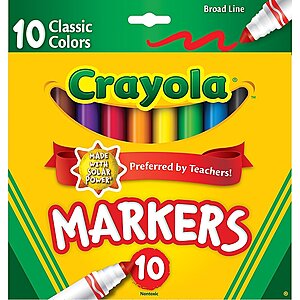 10-Count Crayola Broad Line Markers $1 + Free Pickup