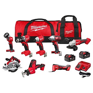 8-Tool Milwaukee M18 18V Li-Ion Cordless Combo Kit w/ 2 Batteries & Charger $649 + Free S/H