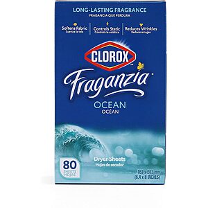 80-Ct Clorox Fraganzia Dryer Sheets (Ocean) $2.20 w/ S&S