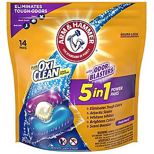 Arm & Hammer Laundry Products: 14-Ct Odor Blasters Plus Oxi Clean Power Paks $2 & More + Free Pickup on