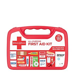 Select Accounts: 160-Pc Johnson & Johnson Compact All Purpose First Aid Kit $10.10 w/ S&S