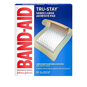 10-Count Band-Aid Tru-Stay Sheer Adhesive Pads (Large) $2.18 w/ S&S + Free Shipping w/ Prime or $35+