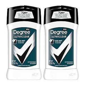 Select Accounts: 2-Pk 2.7-Oz Degree Men's UltraClear Black+White Deodorants $4 w/ S&S