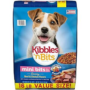 16-Lb Kibbles 'n Bits Small Breed Mini Bits Savory Beef & Chicken Dry Dog Food w/ S&S