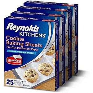 4-Pack 25-Count Reynolds Kitchens Parchment Baking Sheets (12" x 16", 100 Total) w/ S&S