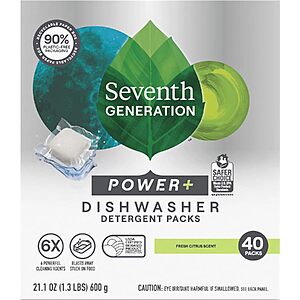 40-Ct Seventh Generation Power Plus Dishwasher Detergent Packs (Fresh Citrus) $6.45 w/ S&S