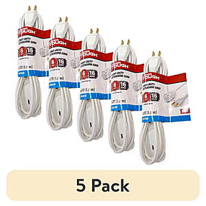 5-Pk 6' Hyper Tough 13A 16AWG Indoor Extension Cords (White or Black) $8.95 
