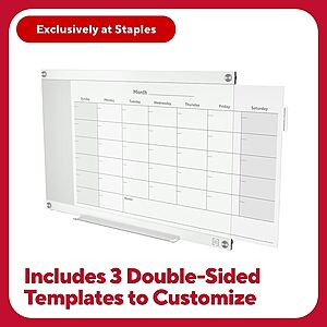 3' x 2' TRU RED Templated Magnetic Glass Dry-Erase Whiteboard $28.76 at Staples w/ Free Store Pickup