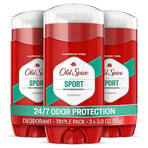 3-Pack 3-Oz Old Spice Aluminum Free Sport Scent Deodorant Stick for Men $7.69 w/ S&S + Free Shipping w/ Prime or on $35+