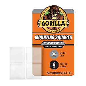 24-Ct Gorilla Invisible Hold 1" Double-Sided Mounting Tape Squares $4.95