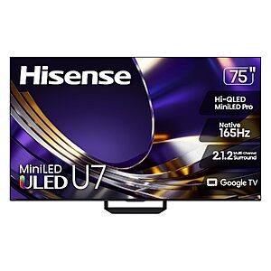 75" Hisense U7SG Mini-LED ULED 4K 165Hz Smart Google TV $998 + Free S&H