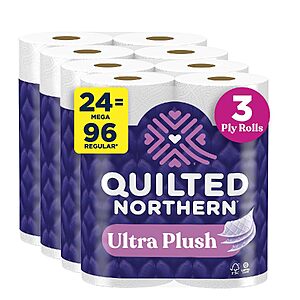 Prime Members: 24-ct 3-ply Mega Rolls Quilted Northern Toilet Paper (Ultra Plush) $17 w/ S&S