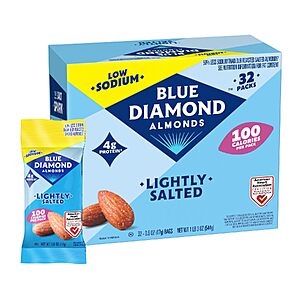 Select Accts: 32-pk 0.6-oz Blue Diamond Almonds Lightly Salted 100 Calorie Packs $10.25 w/ S&S