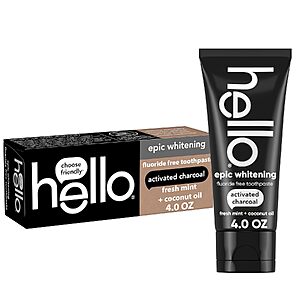 4-Oz hello Epic Whitening Activated Charcoal Toothpaste (Mint) $2.69 w/ S&S + Free Shipping w/ Prime or on $35+