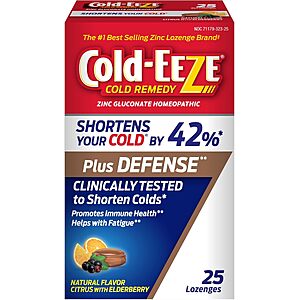 25-Ct Cold-Eeze Plus Defense Zinc Lozenges (Natural Citrus Elderberry Flavor) $4.65 w/ S&S