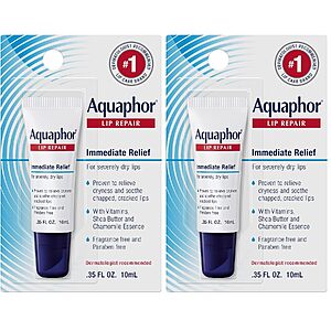 2-Pk 0.35-Oz Aquaphor Lip Repair Ointment Tubes $5 w/ S&S