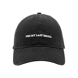 Time and Tru "Per My Last Email" Cotton Baseball Hat $2.48 + Free Store Pickup or Free Shipping w/ Walmart+ or on $35+