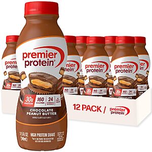 12-Pk 11.5oz Premier Protein Shake w/ 30g Protein (Chocolate Peanut Butter) $19.75 w/ S&S