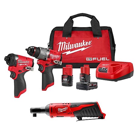 3-Tool Milwaukee M12 Combo Kit w/ FUEL Hammer Drill + FUEL Impact Driver + Ratchet $199 + Free Shipping