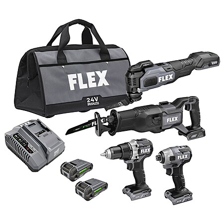 FLEX 24V 4-Tool Brushless Power Tool Combo Kit w/ Soft Case, 2 Batteries & Charger $169 + Free Shipping