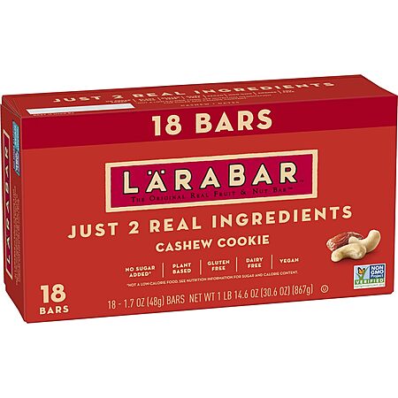 Prime Members: 18-ct 1.7-oz Larabar Fruit & Nut Bars (Cashew Cookie) $10.75 w/ Subscribe & Save + Free Shipping
