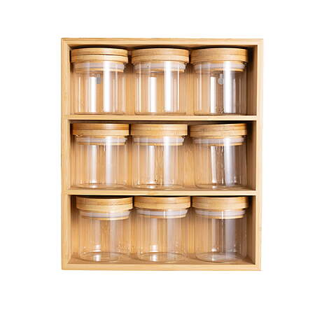 Better Homes & Gardens Bamboo Holder with 9 Bamboo Swivel Lid Glass Spice Jars $19.50 + Free S&H w/ Walmart+ or $35+