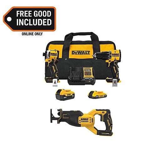 DEWALT ATOMIC 20-Volt Lithium-Ion Cordless 2-Tool Combo Kit and Brushless Recip Saw wi/ 5.0 Ah and 2.0 Ah Batteries and Charger $269 + Free Shipping