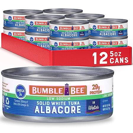 12-Pack 5-Oz Bumble Bee Low Sodium Solid White Albacore Tuna in Water $11.97 w/ S&S + Free S&H w/ Prime or $35+