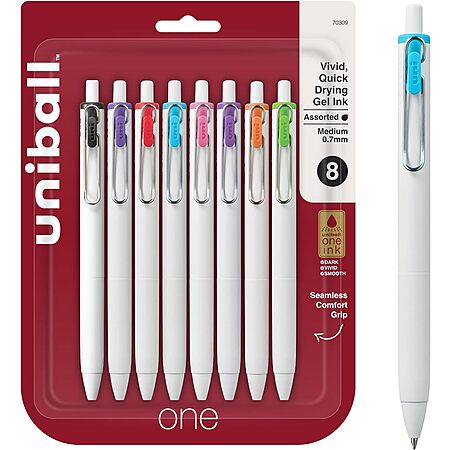 8-Pack uniball one Retractable Gel Pens (Medium Point, 0.7mm, Assorted Ink) $5.79 + Free Shipping w/ Prime or on $35+
