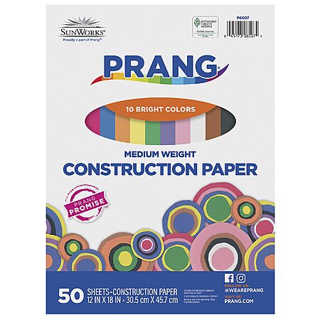 50-Sheet 12" x 18" Prang Construction Paper (10 Assorted Colors) $2.39 + Free Shipping w/ Prime or on $35+