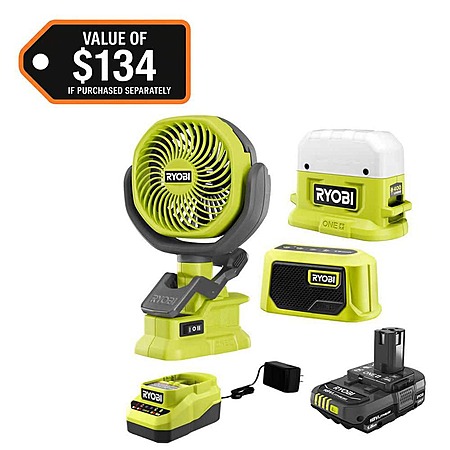 Ryobi ONE+ 18V Campers Kit w/ Area Light, Bluetooth Speaker, Clamp Fan $58.47 + Free Shipping