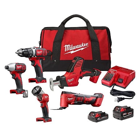 5-Tool Milwaukee M18 18V Lithium-Ion Cordless Combo Kit with (2) Batteries, Charger and Tool Bag $299 + Free Shipping