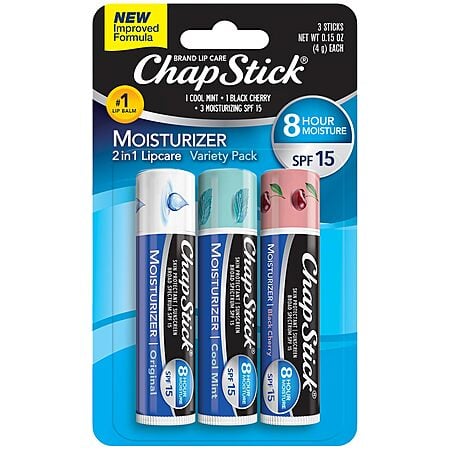 3-Pack 0.15-Ounce ChapStick Moisturizer 2-in-1 Lip Balm SPF 15 (Original, Black Cherry & Cool Mint) $2.74 w/ S&S + Free Shipping w/ Prime or on $35+