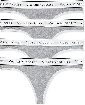 4-Pack Victoria's Secret Cotton Logo Thong Panties (Medium Heather Grey, Size XL)