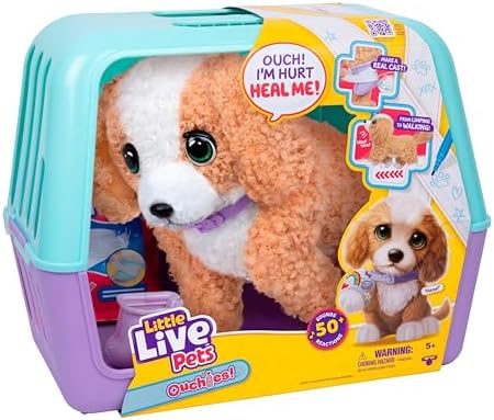 Little Live Pets Ouchies Hazel the Poodle Interactive Walking Plush Puppy Toy w/ Carrier & Accessories