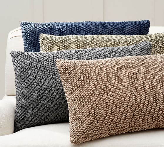 Pottery Barn Linen Seed Stitch Lumbar Pillow Cover Gray 9 59